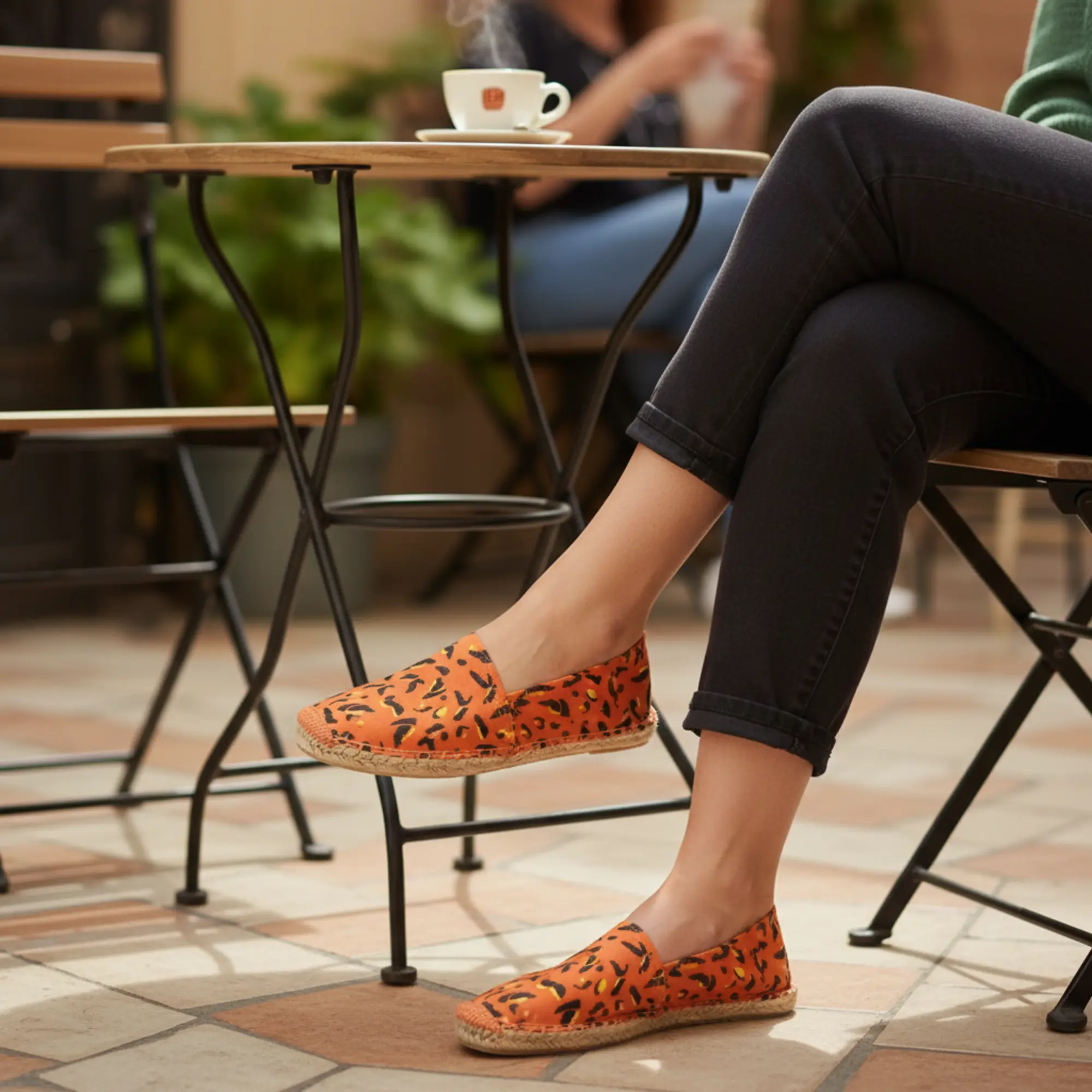 Espadrilles mit Leo Muster - Canvas Sommerlatschen - Muster: Leopard orange, Größe: 39